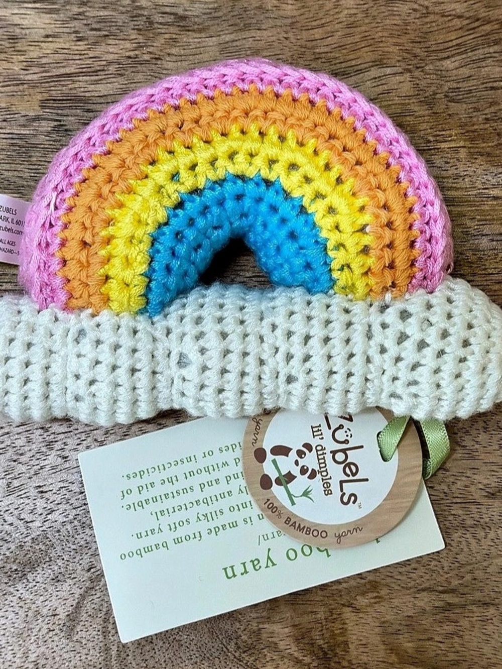 Rainbow Crochet Baby Rattle  NWT